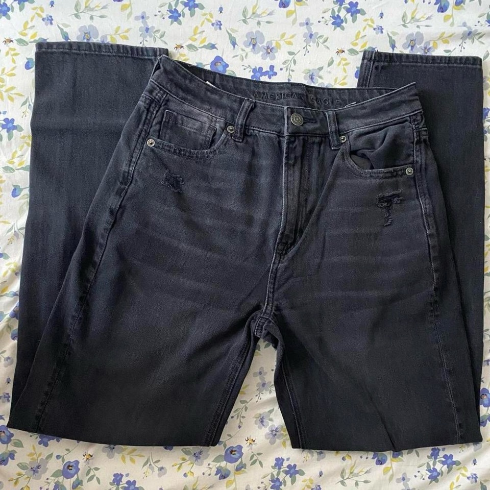 American Eagle Outfitters Black Distressed Straight Jeans